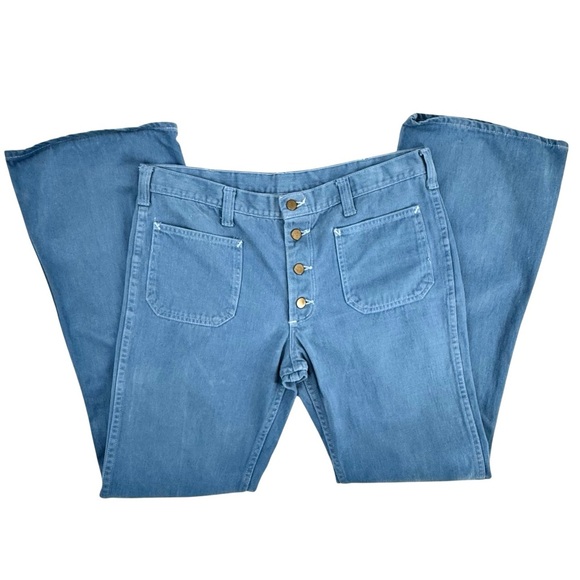 Vintage 70s Bell Bottom Jeans Lee Teens Made in USA Button Fly Flare Leg | 16/18 - Picture 1 of 12